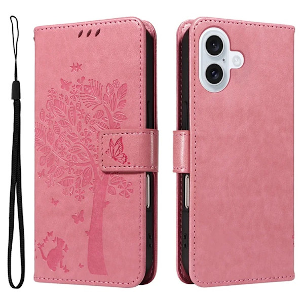 iPhone 17 Konstläder Plånboksfodral Tree Pattern - Rosa Rosa