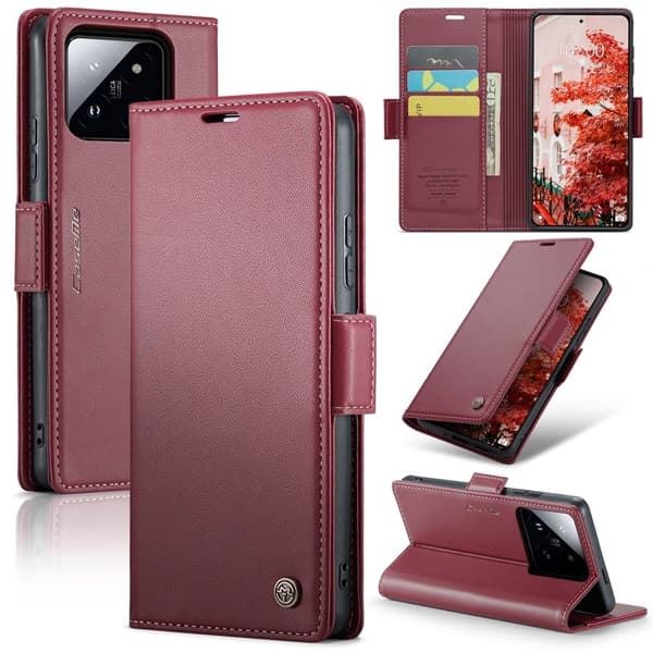 CASEME Xiaomi 14 Pro Plånboksfodral Konstläder RFID-Skydd Röd