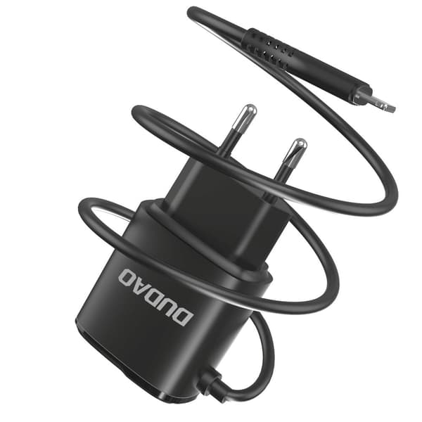 Dudao 2x USB Vægoplader med indbygget lightning 12 W Kabel Sort Black