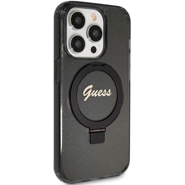 Guess iPhone 15 Pro Mobilskal Magsafe Ringställ Script Glitter Svart