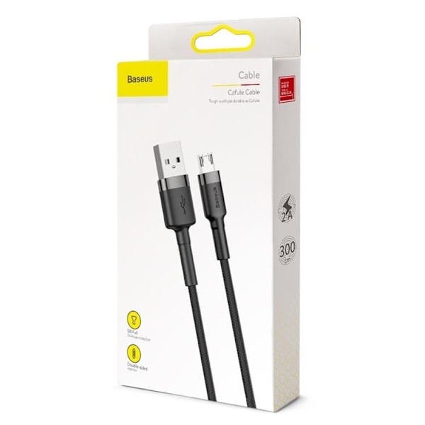 Baseus punottu Micro USB -kaapeli 3M - Musta Black