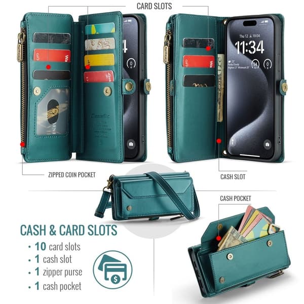 CASEME Plånboksfodral Konstläder till iPhone 16 Pro med kortfack - Grön