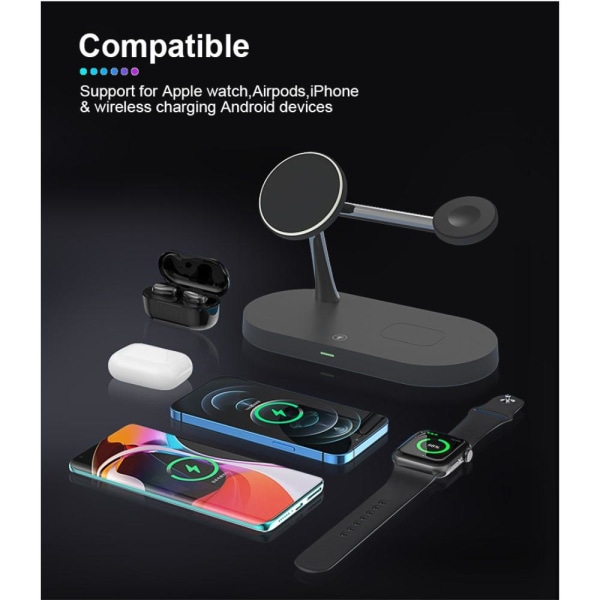 3i1 Magsafe trådløs oplader iPhone / Apple Watch / AirPods Svar Black