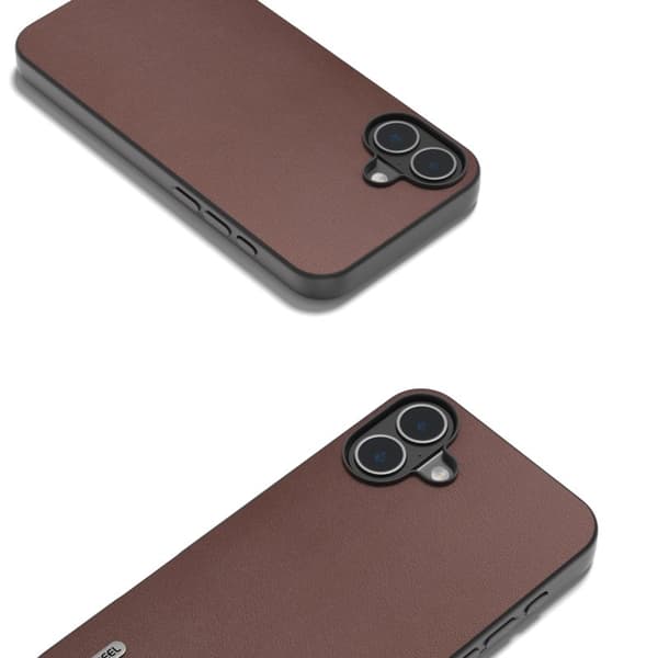 ABEEL Mobilskal till iPhone 16 Plus Äkta Läder + PC + TPU Skydd - Brun