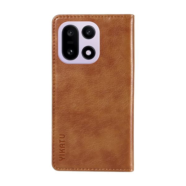YIKATU OnePlus 15 Plånboksfodral Litchi Closure Konstläder Brun