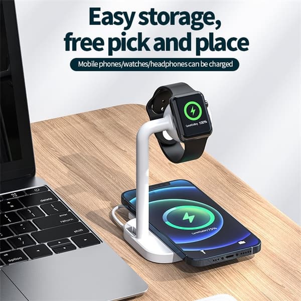 2in1 MagSafe Trådlös Laddare iPhone Apple Watch - Vit Vit