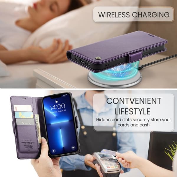 CASEME iPhone 13 Pro Max Plånboksfodral Konstläder RFID-Skydd Lila