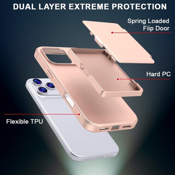 Mobilskal till iPhone 17 Pro Max Korthållare Mirror Kickstand Roséguld