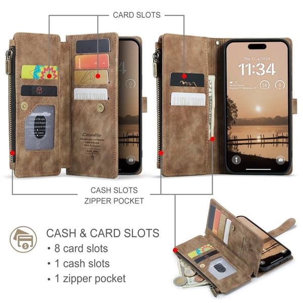 CASEME C30 Plånboksfodral för iPhone 17 Pro med Rem - Brun Konstläder