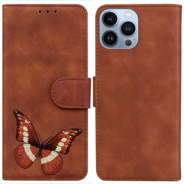 iPhone 15 Pro Max -lompakkokotelo, perhosprintti - ruskea