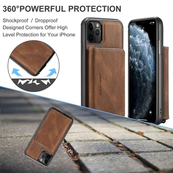 JEEHOOD iPhone 11 Pro Plånboksfodral Konstläder TPU Magnetisk Brun