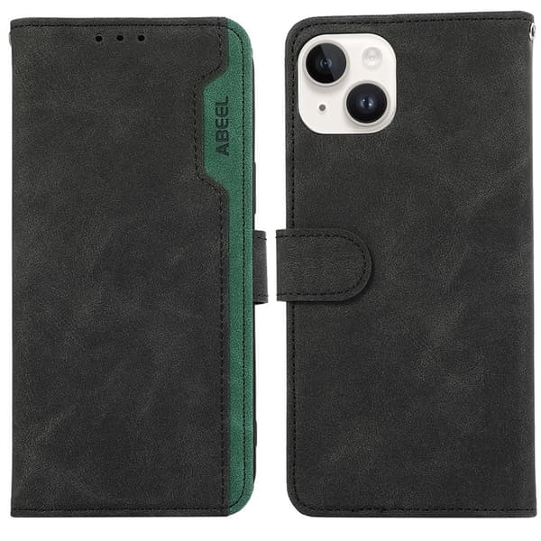 ABEEL iPhone 14 Plus Plånboksfodral Konstläder RFID Skydd Flip Svart