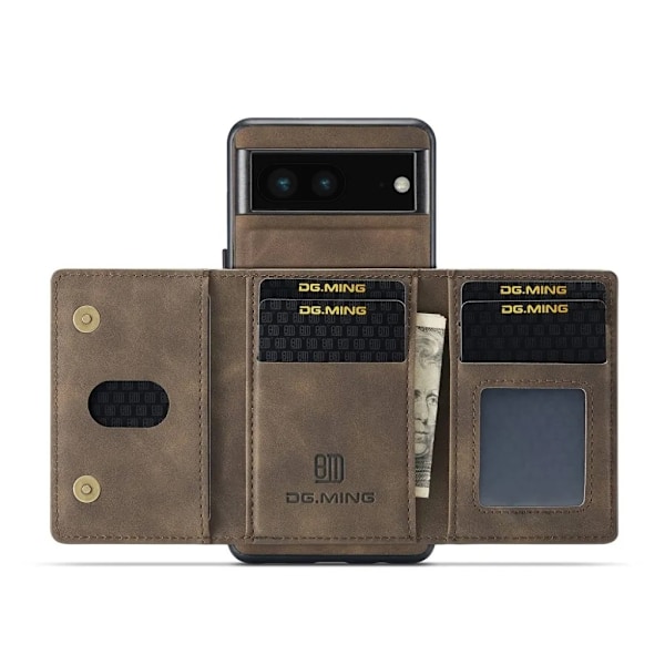 DG.MING Google Pixel 7 Plånboksfodral M2 2IN1 - Mörkbrun Brun