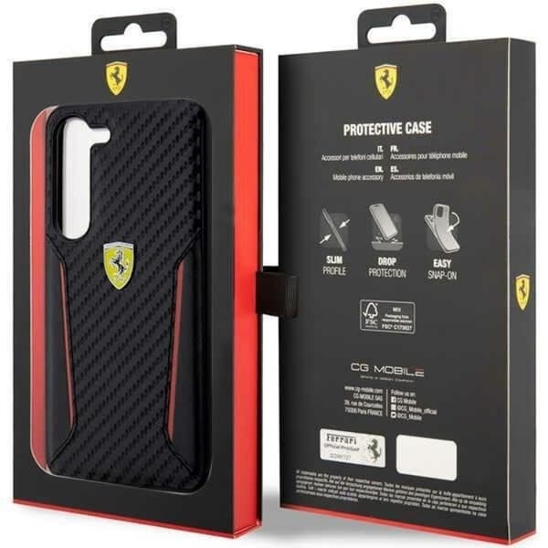 Ferrari Galaxy S23 Plus Skal Carbon Contrast Edges - Sort Black