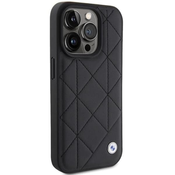BMW iPhone 15 Pro Max -puhelinkuori nahkaa, tikattu - musta Black