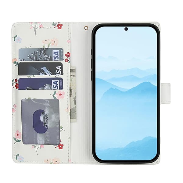 Galaxy S25 Plus - S24 Plus Plånboksfodral Rhombic Floral A1 Vit