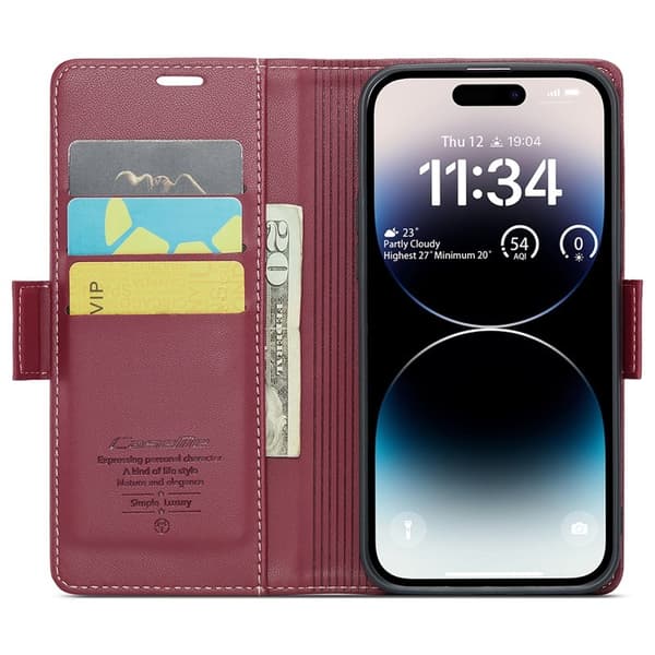 CASEME Plånboksfodral Konstläder för iPhone 15 Pro Max - Röd