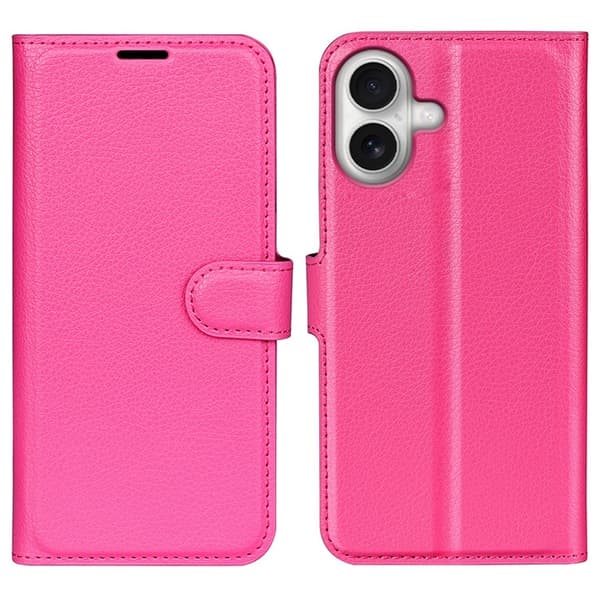 AMORUS iPhone 17 Konstläder Plånboksfodral Flipstativ Litchi - Rosa Rosa