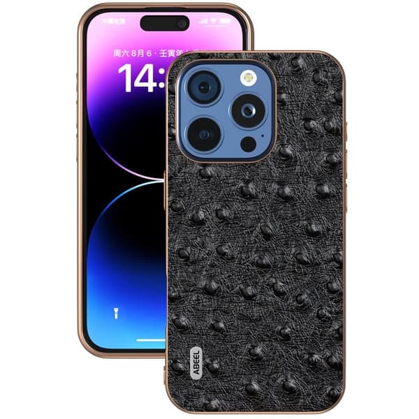 ABEEL Mobilskal till iPhone 16 Pro Max Electroplating Äkta Läder Svart