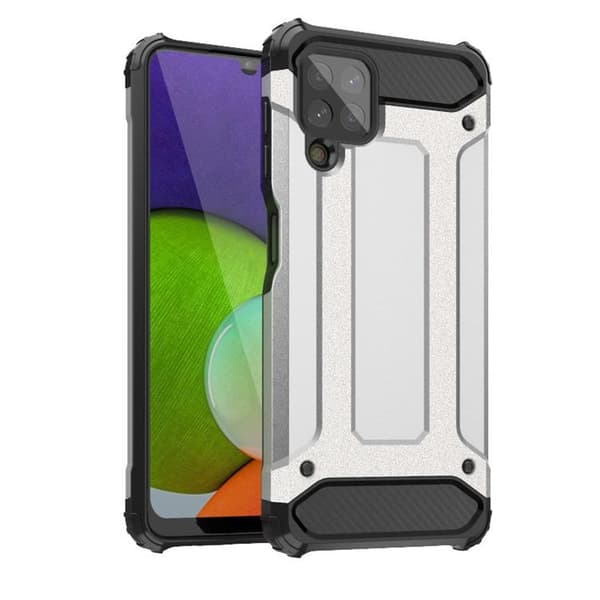 Galaxy A22 4G -kotelo Hybrid Armor Tough Rugged - Silver Silver
