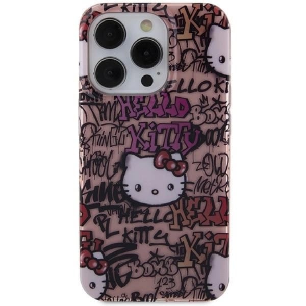 Hello Kitty iPhone 13 Pro Max Mobilskal IML Tags Graffiti - Rosa