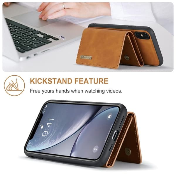 DG.MING M1 Wallet Mobilskal i Konstläder för iPhone X/XS - Brun