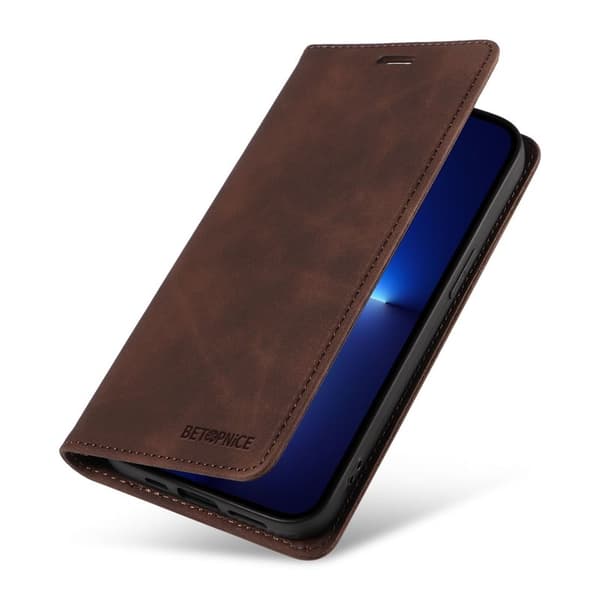 BETOPNICE 003 iPhone 12 Pro Max Plånboksfodral Konstläder - Brun