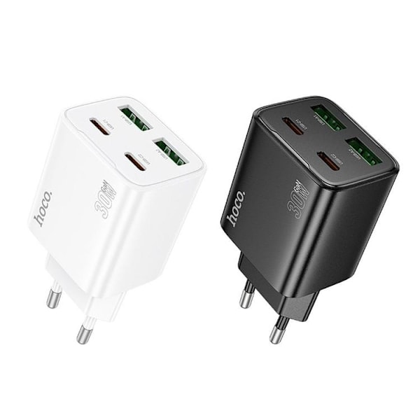 Hoco Snabbladdare PD 30W 2xUSB-A 2xUSB-C QC3.0 3A N56 - Vit