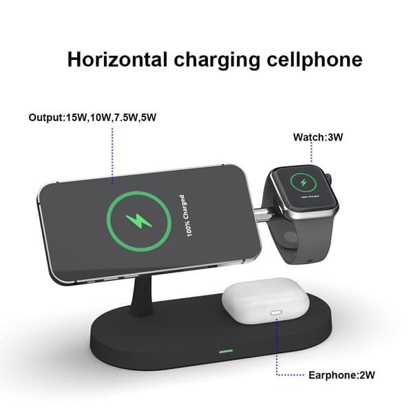 4-i-1 trådløs oplader Magsafe iPhone Apple Watch AirPods Black