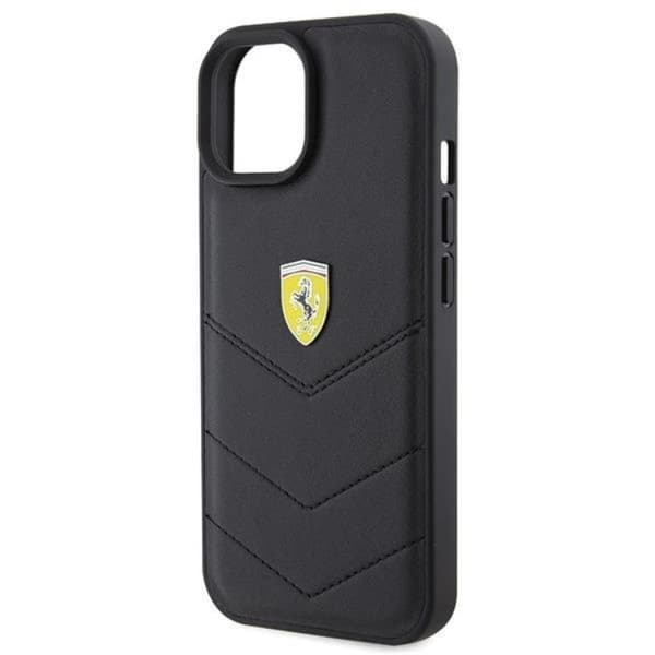 Ferrari iPhone 15 Cover Quilted Metal Logo - Sort Black