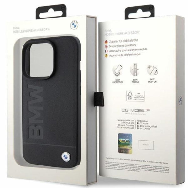 BMW iPhone 15 Pro Max Mobilskal Läder Hot Stamp - Svart