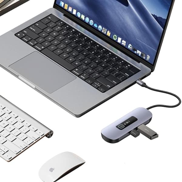 USAMS 6in1 Adapter Hubb 100W 2xUSB-A USB-C HDMI TF SD - Grå Svart