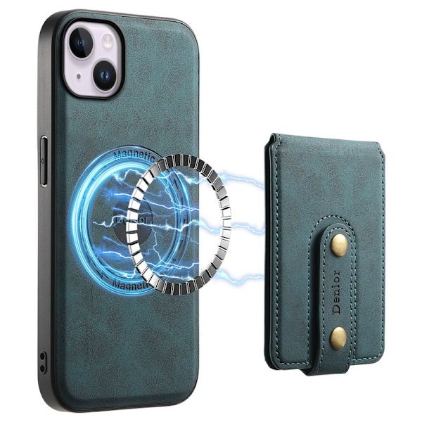 DENIOR D14 Mobilskal till iPhone 14 Plus Läder + TPU + PC Blå