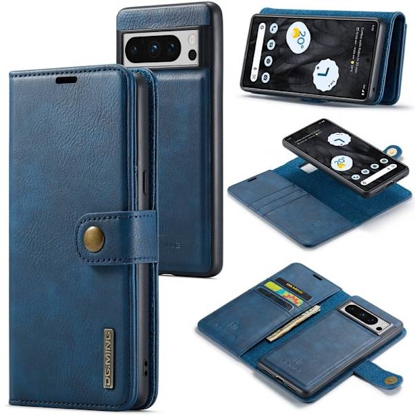 DG.MING Google Pixel 8 Pro Äkta Läder Plånboksfodral Detachable Magnet Blå