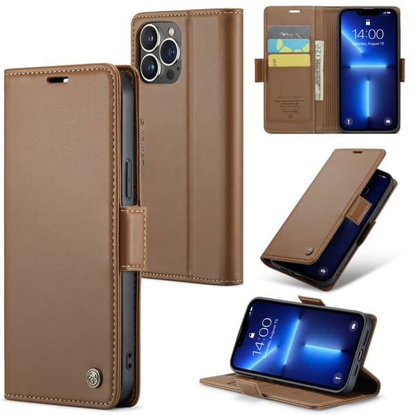 CASEME Plånboksfodral Konstläder för iPhone 13 Pro Max - Brun