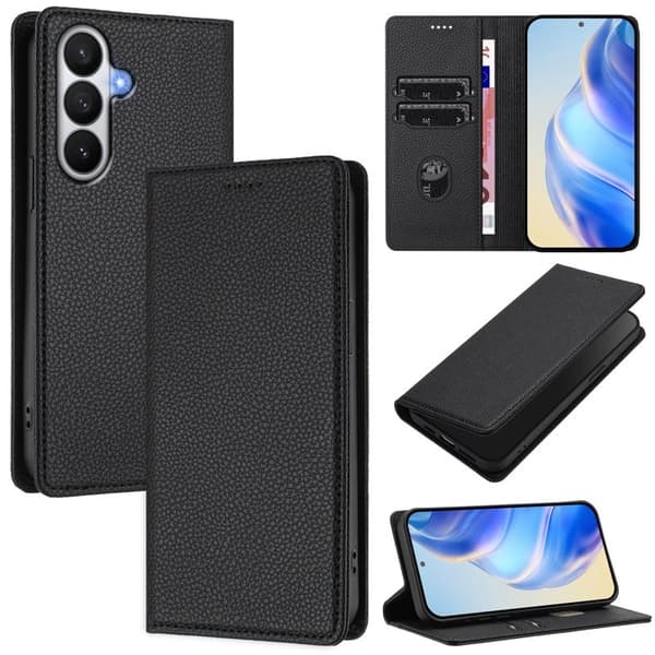 Litchi Samsung Galaxy S26 / S26 Pro Plånboksfodral Konstläder RFID Skydd - Svart