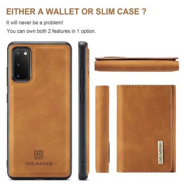 DG.MING 2-in-1 Plånboksfodral med Magnet för Samsung S20 - Brun