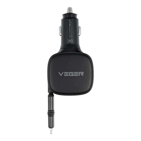 VEGER Biloplader 84W USB-C med Lightning/USB-C Kabel CC89 - Sort Svart