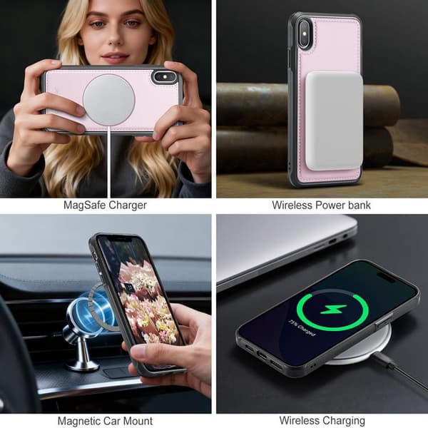 JEEHOOD Mobilskal till iPhone XS Max MagSafe Läder - Rosa Rosa