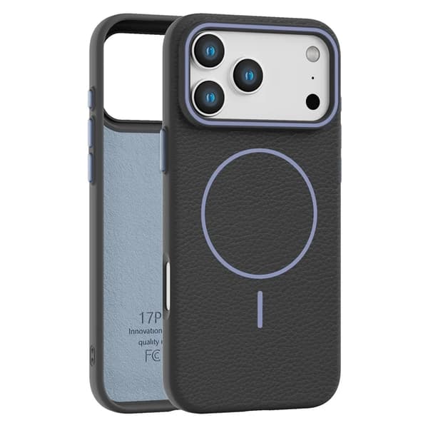 Mobilskal till iPhone 17 Pro Magsafe Litchi Pattern - Svart / Gråblå Svart
