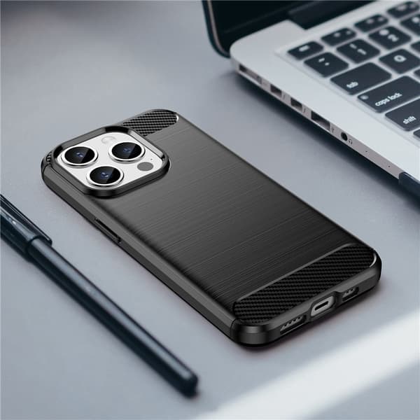 iPhone 15 Pro Max -puhelinkotelo hiilikuituharjattu - musta Black