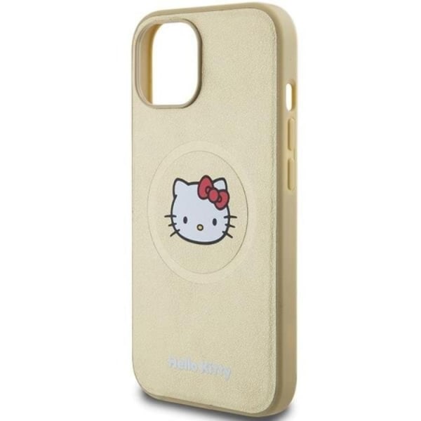 Hello Kitty iPhone 15 Mobilskal Magsafe Läder Kitty Head - Guld