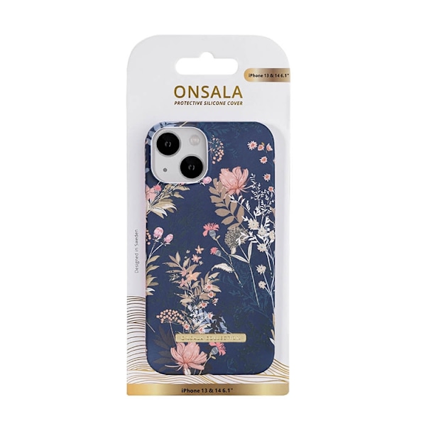 ONSALA iPhone 14 Cover Dark Flower - Blå Blå