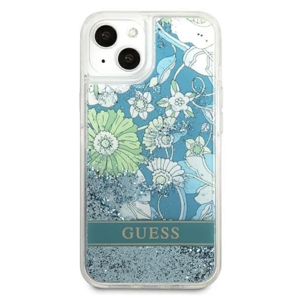 Guess iPhone 13 mini Skal Flower Liquid Glitter - Vihreä Grön