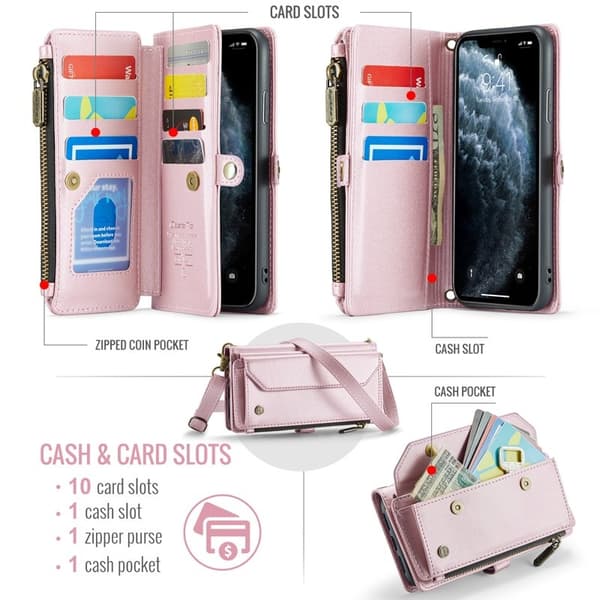CASEME Plånboksfodral Konstläder för iPhone 11 Pro Max - Rosa