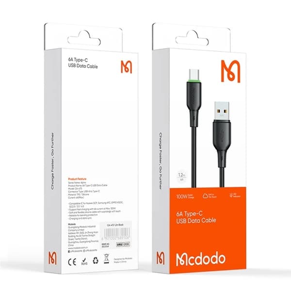 MCDODO USB-A - USB-C 6A Kabel 1.2M CA-475 Alpha - Svart Svart