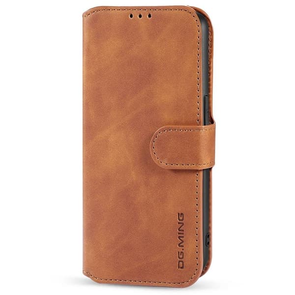 DG.MING iPhone 14 Konstläder Plånboksfodral Retro Stil Magnetisk Stängning Brun