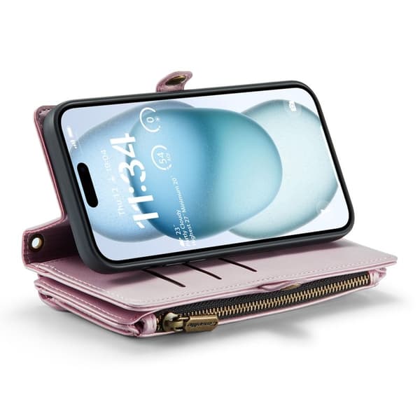 CASEME Plånboksfodral Konstläder till iPhone 15 Plus - Rosa med kortfack