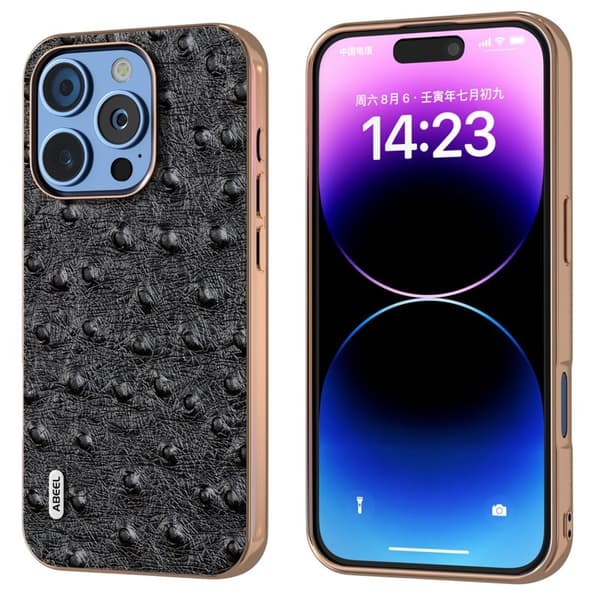 ABEEL Mobilskal till iPhone 16 Pro Max Electroplating Äkta Läder Svart