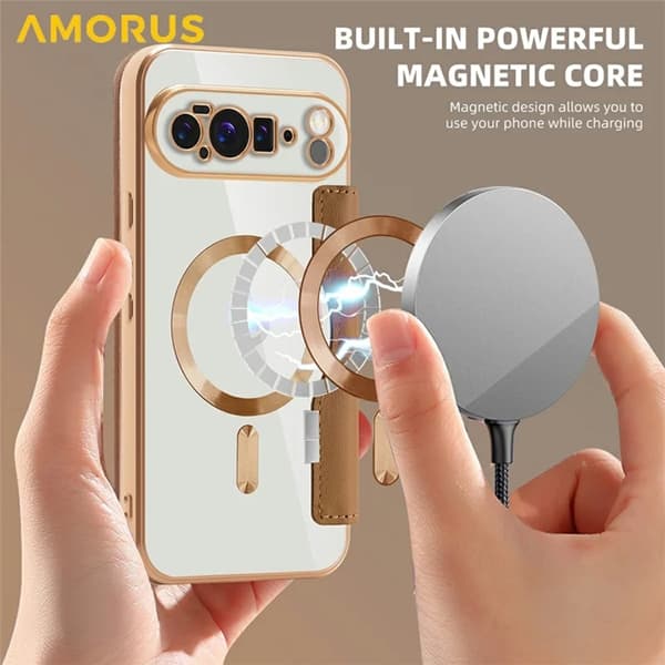 AMORUS Google Pixel 10 Pro XL Plånboksfodral Magsafe RFID-Skydd - Brun Brun